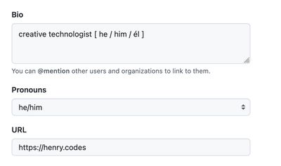 Some fields from the GitHub profile editing user interface, namely the URL field.